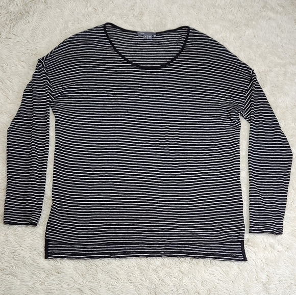 VINCE Linen Black & White Striped Long Sleeve Oversized Tee Womens Size Small - Picture 5 of 11